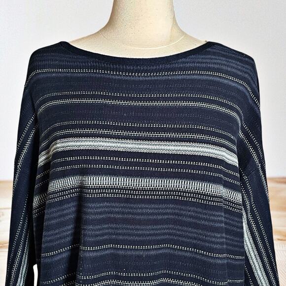 Ralph Lauren Chaps Sz 1X Womens Sweater Navy Tribal Stripe 3/4 Sleeve Aztec Boho - Picture 4 of 9